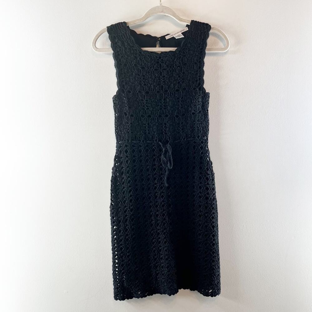 Diane Von Furstenberg Sleeveless Crochet Knit Pencil Mini Dress Black Small - Picture 2 of 4